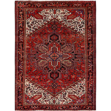 Heriz Wool Hand Knotted Rug Red Black 6.7X9.3 -O085903