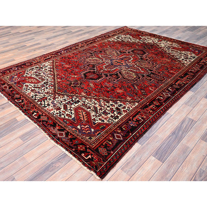 Heriz Wool Hand Knotted Rug Red Black 6.7X9.3 -O085903