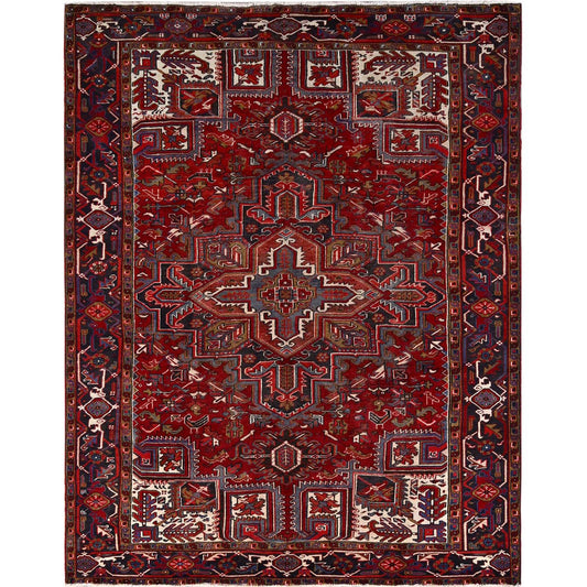 Heriz Wool Hand Knotted Rug Red Black 8.4X10.3 -O085905