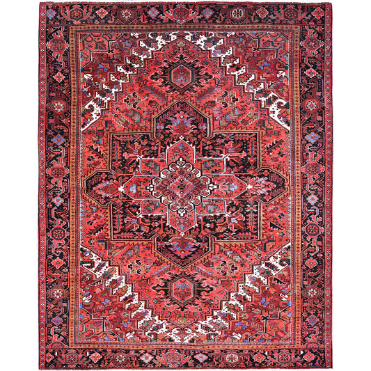 Heriz Wool Hand Knotted Rug Red Black 10.1X12.10 -O085915