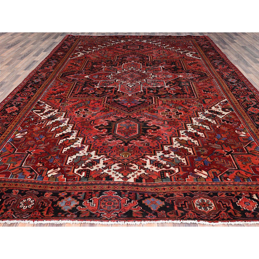 Heriz Wool Hand Knotted Rug Red Black 10.1X12.10 -O085915