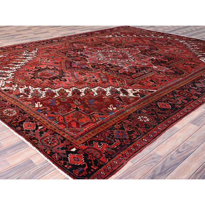 Heriz Wool Hand Knotted Rug Red Black 10.1X12.10 -O085915