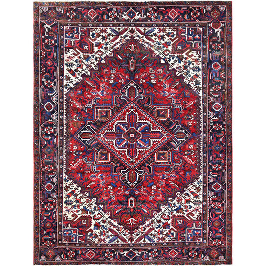 Heriz Wool Hand Knotted Rug Red Black 7.2X9.6 -O085916