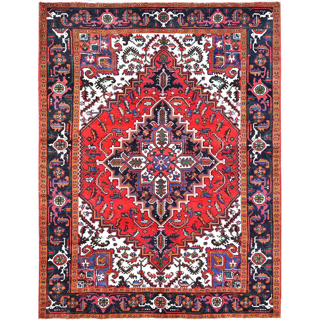 Red 6'7" x 9'2" Heriz Hand knotted Wool Rug - Sku: O085919
