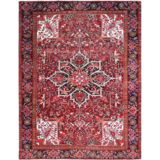 Heriz Wool Hand Knotted Rug Red Black 9.10X12.5 -O085920