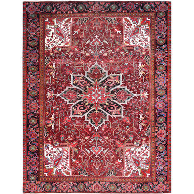 Heriz Wool Hand Knotted Rug Red Black 9.10X12.5 -O085920