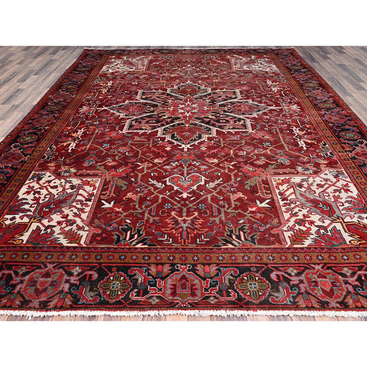 Heriz Wool Hand Knotted Rug Red Black 9.10X12.5 -O085920