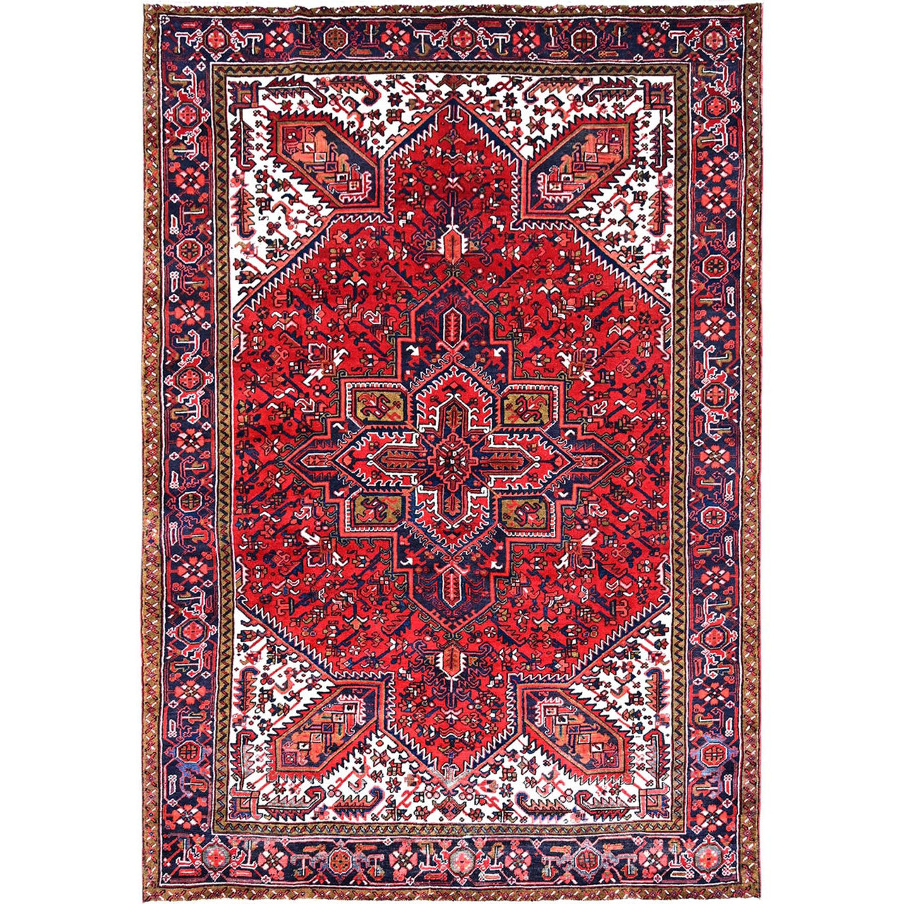 Red 7'0" x 9'11" Heriz Hand knotted Wool Rug - Sku: O085923