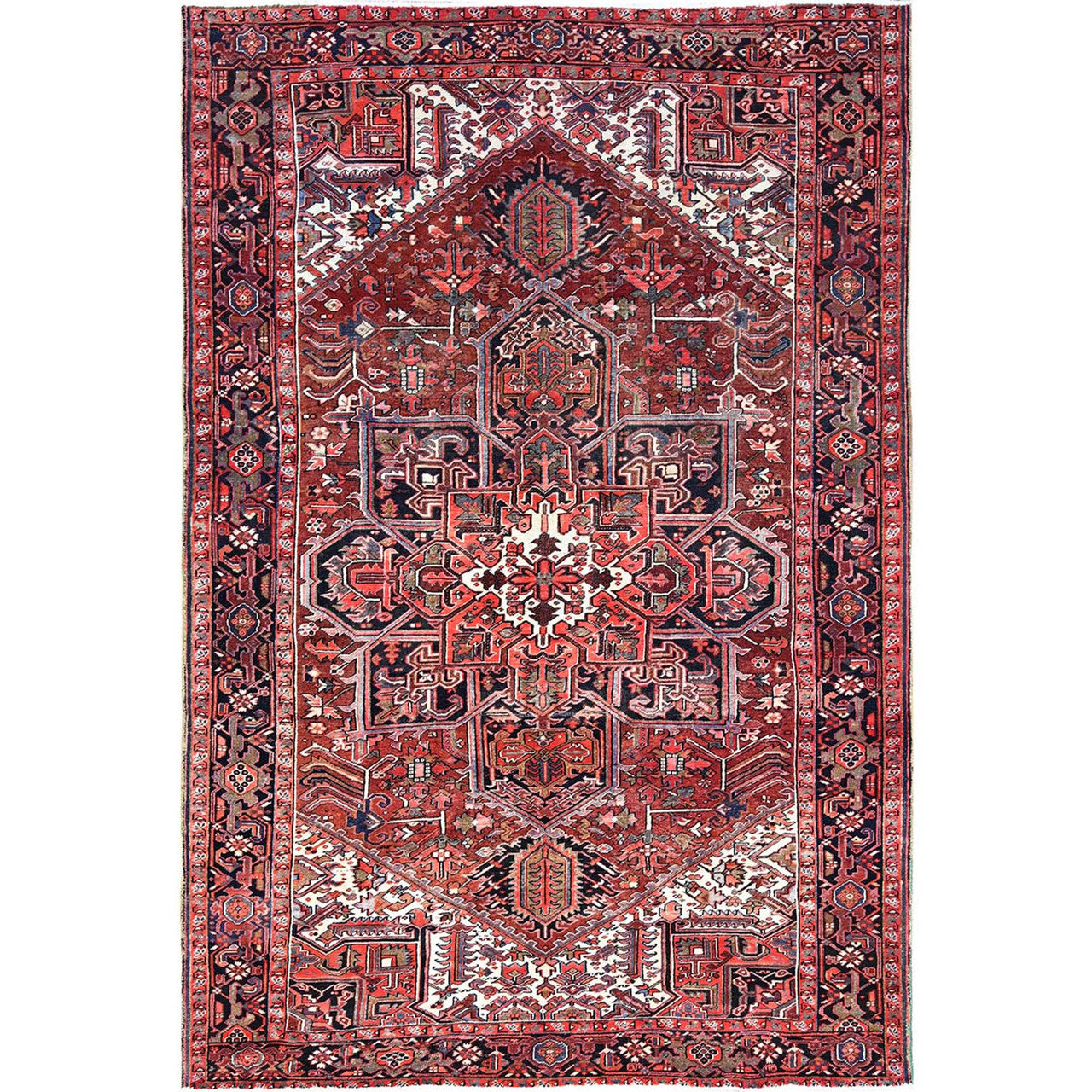 Red 7'11" x 12'2" Heriz Hand knotted Wool Rug - Sku: O085933