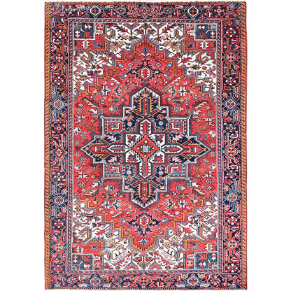 Heriz Wool Hand Knotted Rug Red Blue 7.9X11.1 -O085937