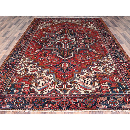 Heriz Wool Hand Knotted Rug Red Blue 7.9X11.1 -O085937