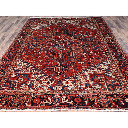 Heriz Wool Hand Knotted Rug Red Black 6.11X9.4 -O085939