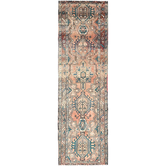 Overdyed & Vintage Wool Hand Knotted Rug Brown Brown 3.2X10.9 -O085945
