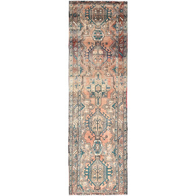 Overdyed & Vintage Wool Hand Knotted Rug Brown Brown 3.2X10.9 -O085945