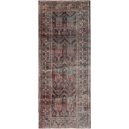 Overdyed & Vintage Wool Hand Knotted Rug Brown Brown 3.7X9.0 -O085946