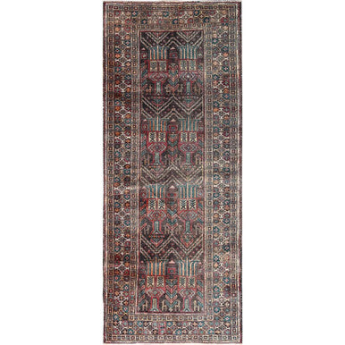 Overdyed & Vintage Wool Hand Knotted Rug Brown Brown 3.7X9.0 -O085946