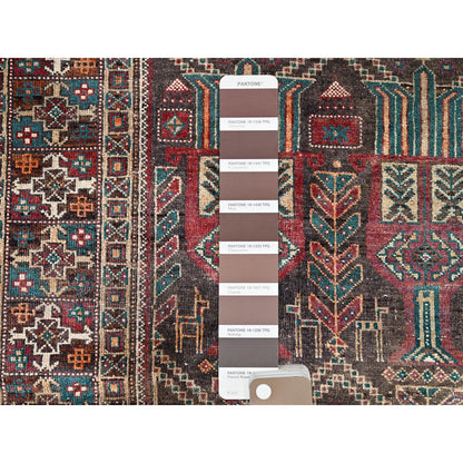 Overdyed & Vintage Wool Hand Knotted Rug Brown Brown 3.7X9.0 -O085946