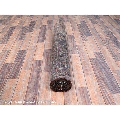 Overdyed & Vintage Wool Hand Knotted Rug Brown Brown 3.7X9.0 -O085946