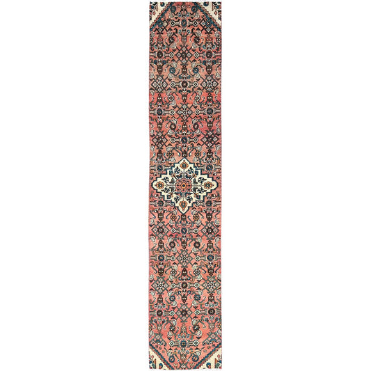 Overdyed & Vintage Wool Hand Knotted Rug Pink No Border 2.2X11.3 -O085951