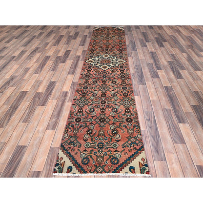 Overdyed & Vintage Wool Hand Knotted Rug Pink No Border 2.2X11.3 -O085951