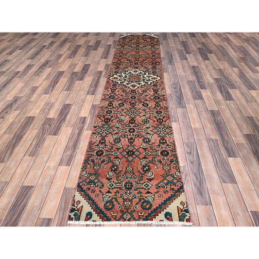 Overdyed & Vintage Wool Hand Knotted Rug Pink No Border 2.2X11.3 -O085951