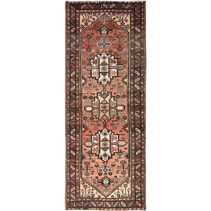 Overdyed & Vintage Wool Hand Knotted Rug Red Brown 3.7X9.6 -O085956