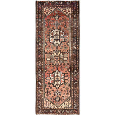 Overdyed & Vintage Wool Hand Knotted Rug Red Brown 3.7X9.6 -O085956