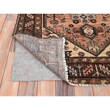 Overdyed & Vintage Wool Hand Knotted Rug Red Brown 3.7X9.6 -O085956