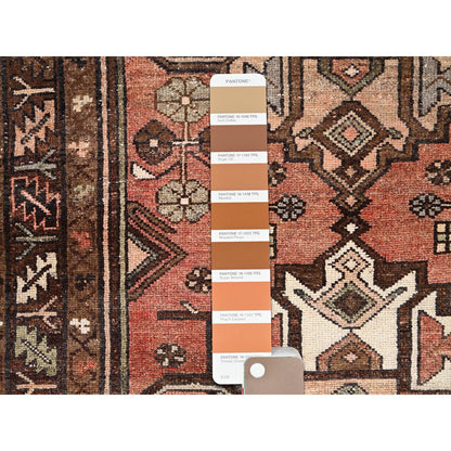 Overdyed & Vintage Wool Hand Knotted Rug Red Brown 3.7X9.6 -O085956