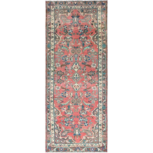 Overdyed & Vintage Wool Hand Knotted Rug Pink Ivory 3.4X8.6 -O085959