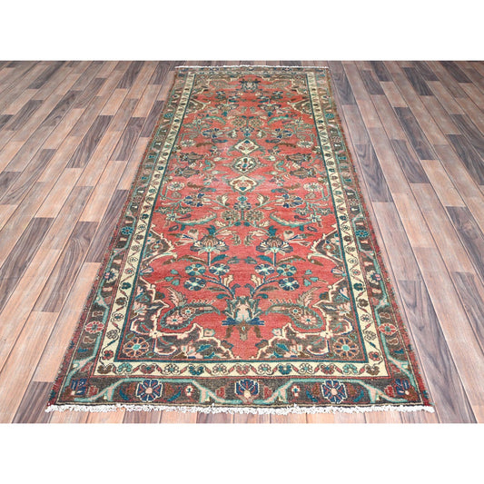 Overdyed & Vintage Wool Hand Knotted Rug Pink Ivory 3.4X8.6 -O085959