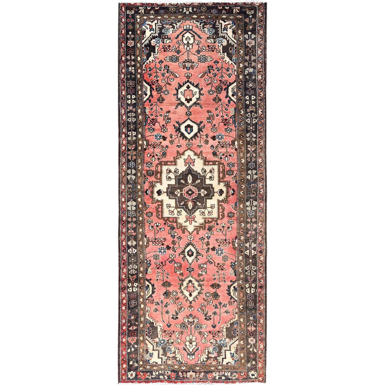 Pink 3'7" x 9'2" Overdyed & Vintage Hand knotted Wool Rug - Sku: O085970