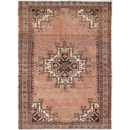 Overdyed & Vintage Wool Hand Knotted Rug Brown Brown 4.2X5.11 -O085972
