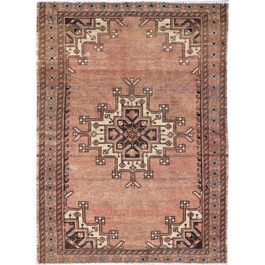 Overdyed & Vintage Wool Hand Knotted Rug Brown Brown 4.2X5.11 -O085972