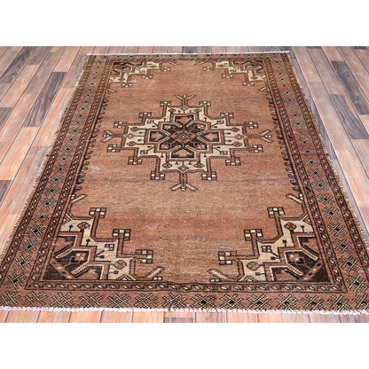 Overdyed & Vintage Wool Hand Knotted Rug Brown Brown 4.2X5.11 -O085972