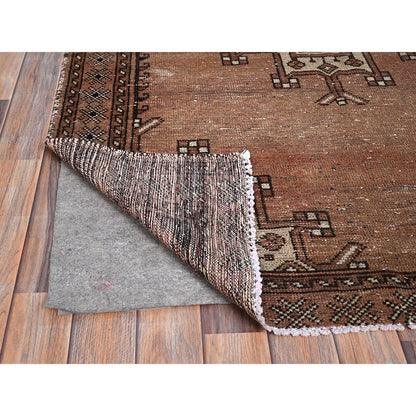 Overdyed & Vintage Wool Hand Knotted Rug Brown Brown 4.2X5.11 -O085972