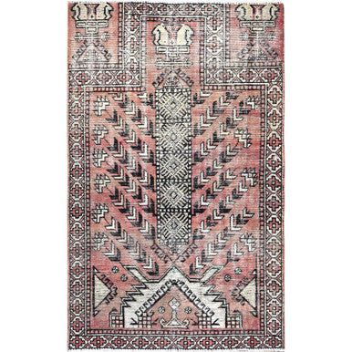 Overdyed & Vintage Wool Hand Knotted Rug Brown Ivory 3.7X5.11 -O085974