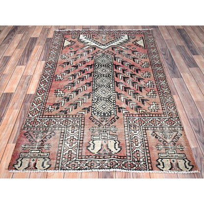 Overdyed & Vintage Wool Hand Knotted Rug Brown Ivory 3.7X5.11 -O085974