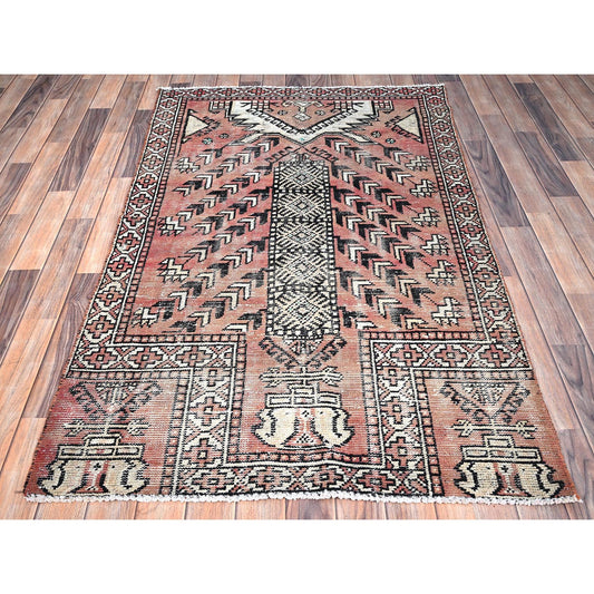 Overdyed & Vintage Wool Hand Knotted Rug Brown Ivory 3.7X5.11 -O085974