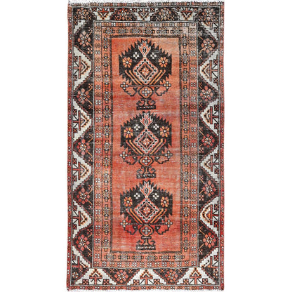 Overdyed & Vintage Wool Hand Knotted Rug Brown Gray 3.11X6.8 -O085975