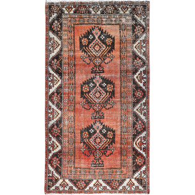 Overdyed & Vintage Wool Hand Knotted Rug Brown Gray 3.11X6.8 -O085975