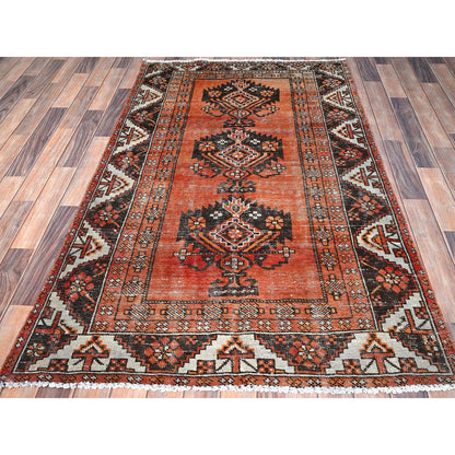 Overdyed & Vintage Wool Hand Knotted Rug Brown Gray 3.11X6.8 -O085975