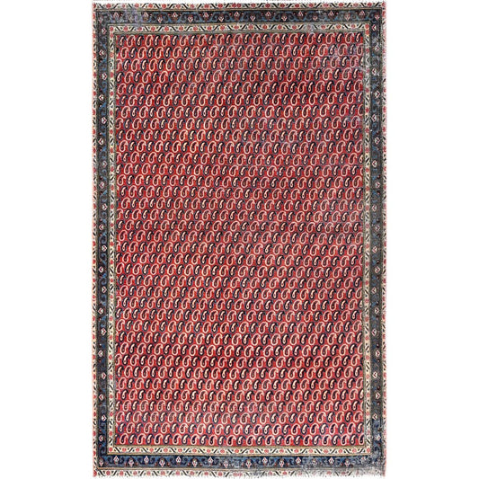 Overdyed & Vintage Wool Hand Knotted Rug Red Blue 4.1X6.7 -O085976