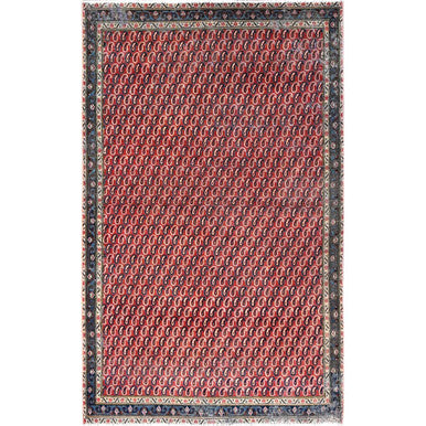 Overdyed & Vintage Wool Hand Knotted Rug Red Blue 4.1X6.7 -O085976
