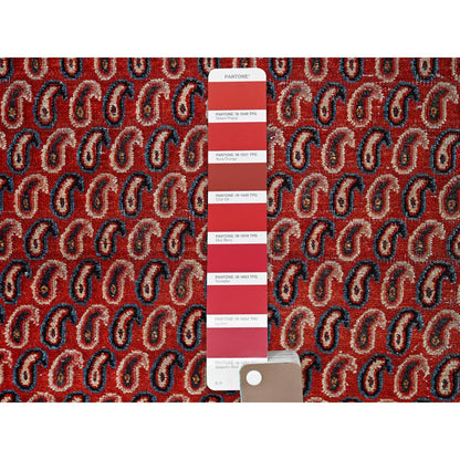 Overdyed & Vintage Wool Hand Knotted Rug Red Blue 4.1X6.7 -O085976