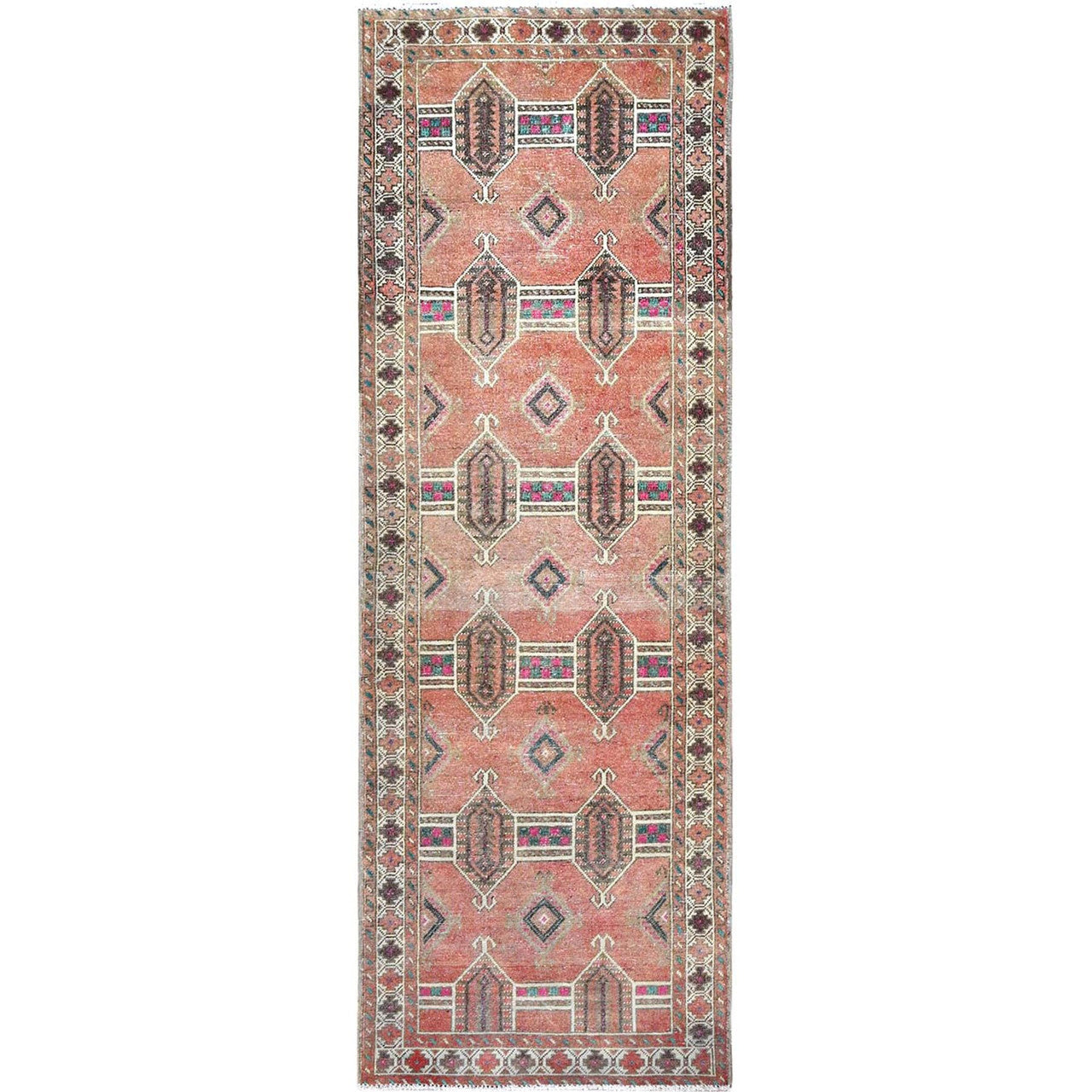 Brown 3'6" x 10'0" Overdyed & Vintage Hand knotted Wool Rug - Sku: O085978