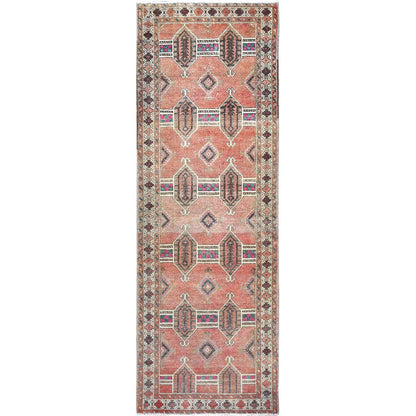 Overdyed & Vintage Wool Hand Knotted Rug Brown Ivory 3.6X10.0 -O085978