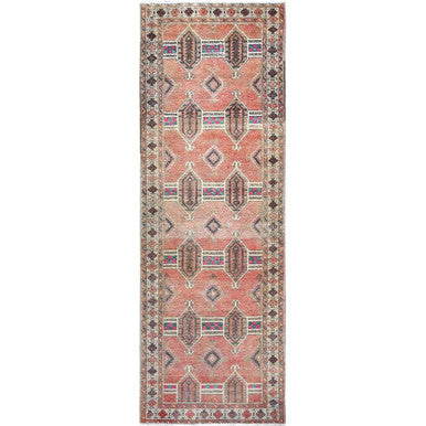 Overdyed & Vintage Wool Hand Knotted Rug Brown Ivory 3.6X10.0 -O085978