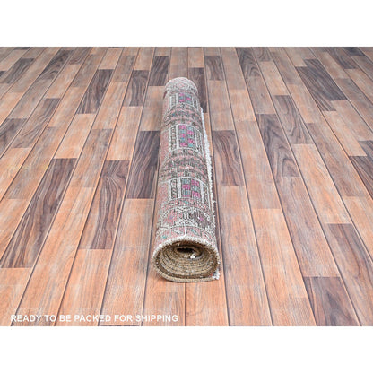 Overdyed & Vintage Wool Hand Knotted Rug Brown Ivory 3.6X10.0 -O085978