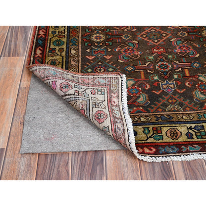 Overdyed & Vintage Wool Hand Knotted Rug Brown Beige 3.5X10.4 -O085985